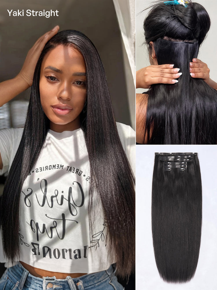 2 Packs Straight / Body Wave / Kinky Curly / Yaki Straight / Kinky Straight Clip in Hair Extensions with Free Gift-30
