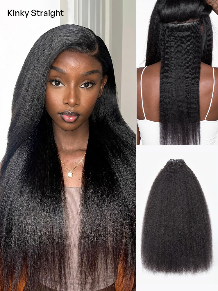 2 Packs Straight / Body Wave / Kinky Curly / Yaki Straight / Kinky Straight Clip in Hair Extensions with Free Gift-36