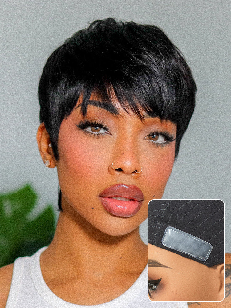 Throw On & Go Short Cut with Bangs Wig Ultra Comfort Skin-Like Soft Care Glueless Wig Hair Loss Friendly-56