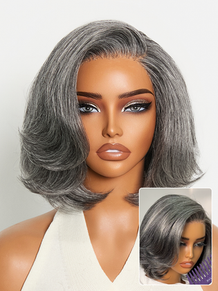 Boss Vibe Salt & Pepper Layered Bob Glueless Pre-Cut Minimalist HD Lace Grey Wig-58