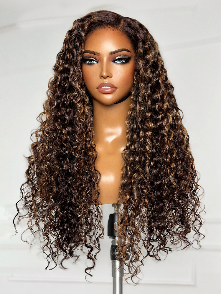 Luvme All-Day Comfort™ Wig PartingMax Brown Highlights Funmi Curly 7x6 Closure HD Lace Glueless Wig Pre Cut Lace-124