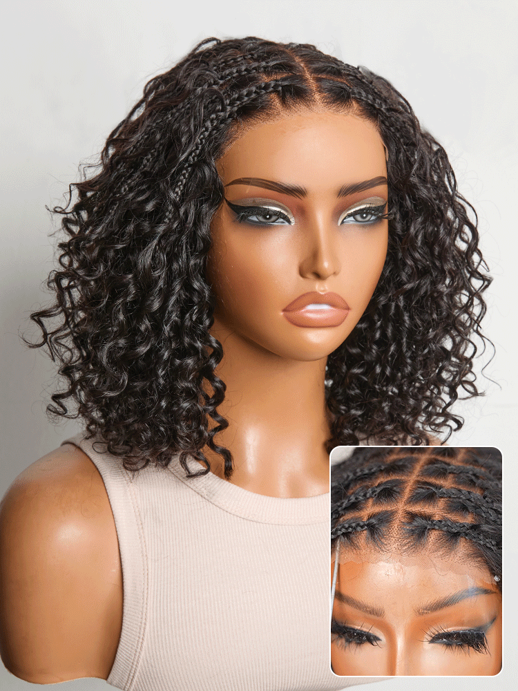 Readitress™ Boho Braids Deep Curly Glueless 5x5 Closure Lace with Braided Top Human Hair Wig Pre-Cut Lace-158