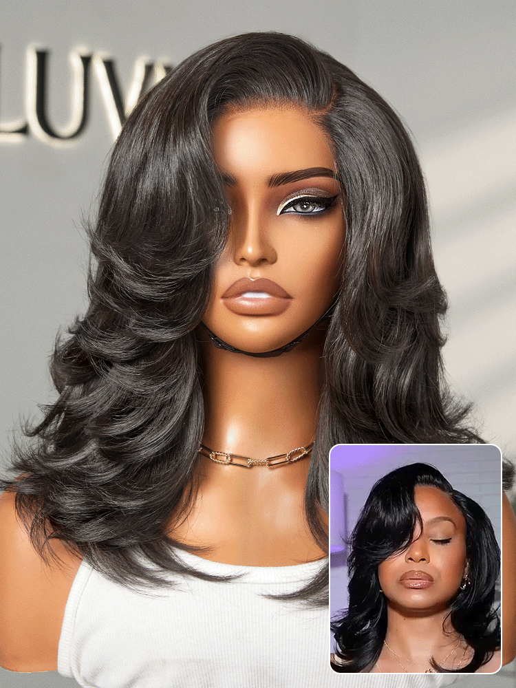 Effortlessly Chic Butterfly Cut Layered Wavy Glueless HD Minimalist Lace Short Wig-77