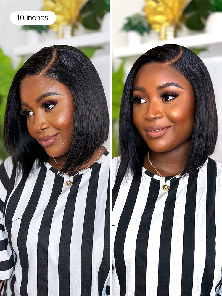 Luvme All-Day Comfort™ blunt cut bob wig with HD lace, short human hair, glueless, pre-cut lace, minimalist style.
