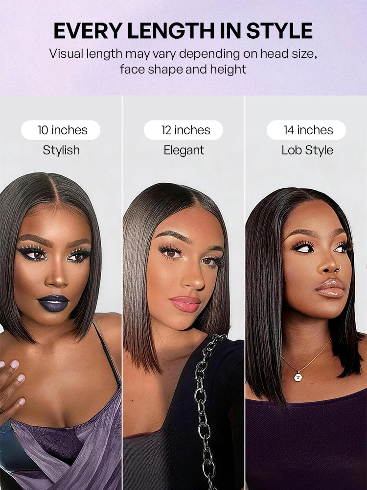 Luvme All-Day Comfort™ blunt cut bob wig featuring glueless HD lace, short human hair style with pre-cut lace and minimalist design.