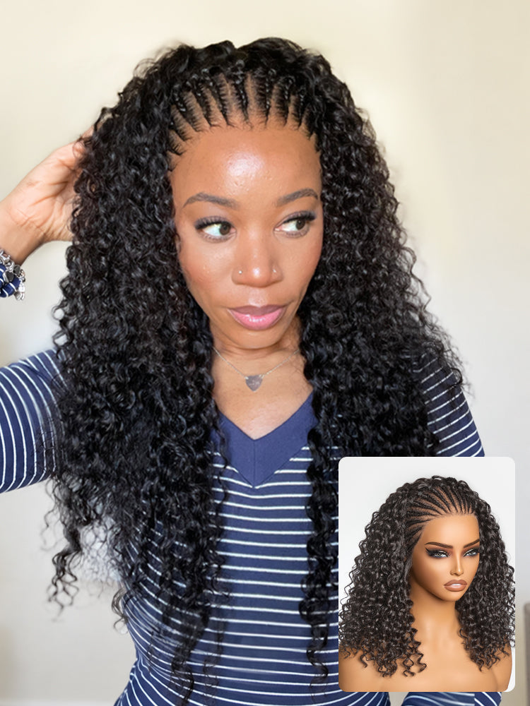 Readitress™ Knotless Fulani Braids Deep Wave Glueless Ear-to-ear 13x4 Frontal HD Lace Wig Human Hair-27