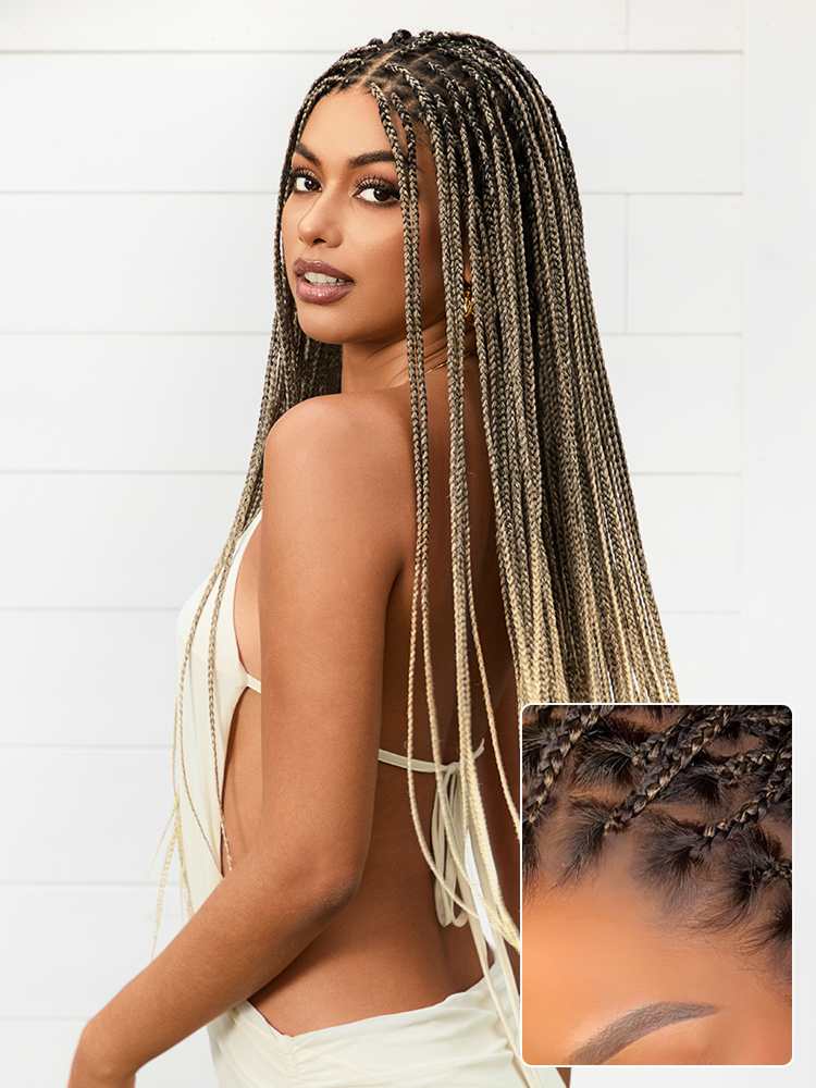 OwnScalp™ 613 Blonde / Natural Black Lightweight Salon-Like Braids with a Real Scalp Look Full HD Lace Knotless Box Braided Wig - US Only-89