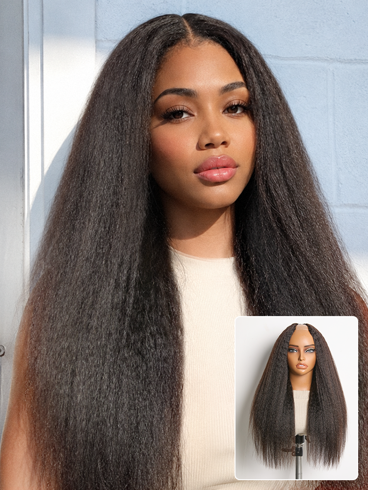 250% Density Kinky Straight Glueless V Part Wig 100% Human Hair with Flexi‑Fit Drawstring-10