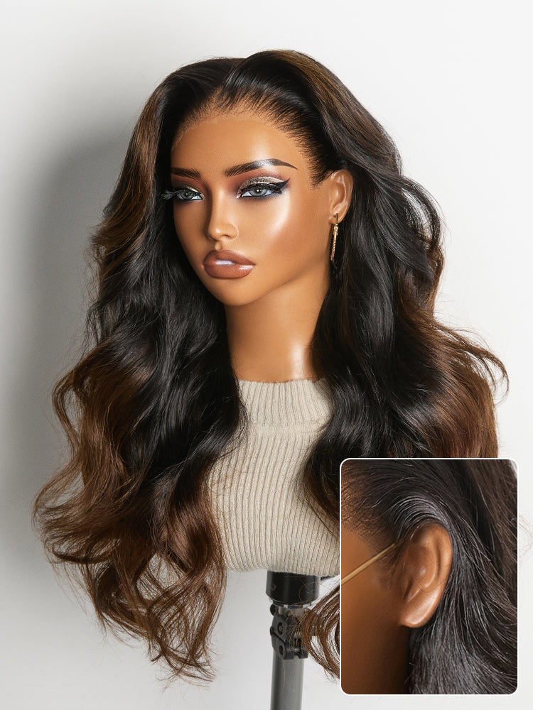 NatureMAX™ 200% Density Ombre Brown / Natural Black Loose Wave Glueless 13x6 / 13x4 HD Lace Front Wig Human Hair Pre-Cut Lace Flexi-Fit Drawstring Cap-54