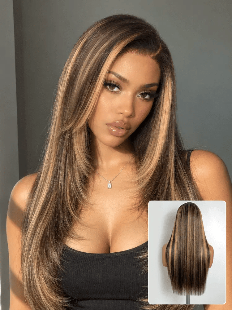 Luvme All-Day Comfort Wig 180% Density Blonde Highlight Butterfly Cut Layered Light Yaki Straight Glueless 7x6 Closure HD Lace Wig Pre-Cut Lace-56
