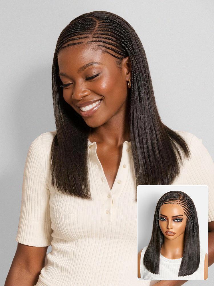 Side-Parted Fulani Braids Straight 13x4 Frontal Lace Bob Wig Pre-cut Lace-10