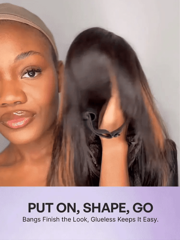 Put On and Go Ash Blonde Highlight / Brown Highlight / Natural Black Layered Cut Yaki Straight Minimalist Lace Bob Wig-27