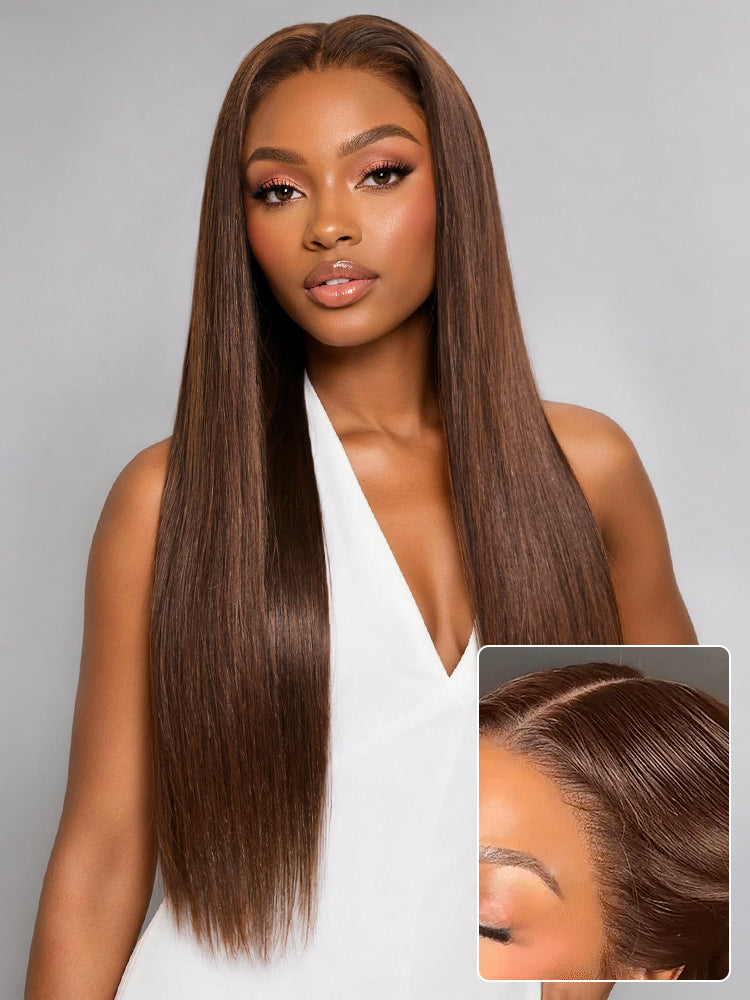 Rich Chocolate Brown Silky Straight 180% Density Glueless 13x4 Lace Frontal Wig Pre-Cut Lace-73