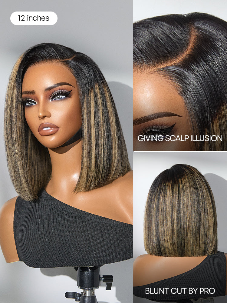 Luvme All-Day Comfort™ Wig Blonde Highlight Blunt Cut Bob Glueless Minimalist HD Lace Short Bob Wig Pre-Cut Lace-36