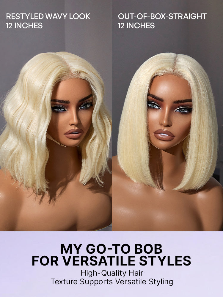 Easily Redyed 613 Blonde Blunt Cut Bob Wig Glueless Deep Middle Part 2x6 HD Lace Wig Pre-Cut Lace-11