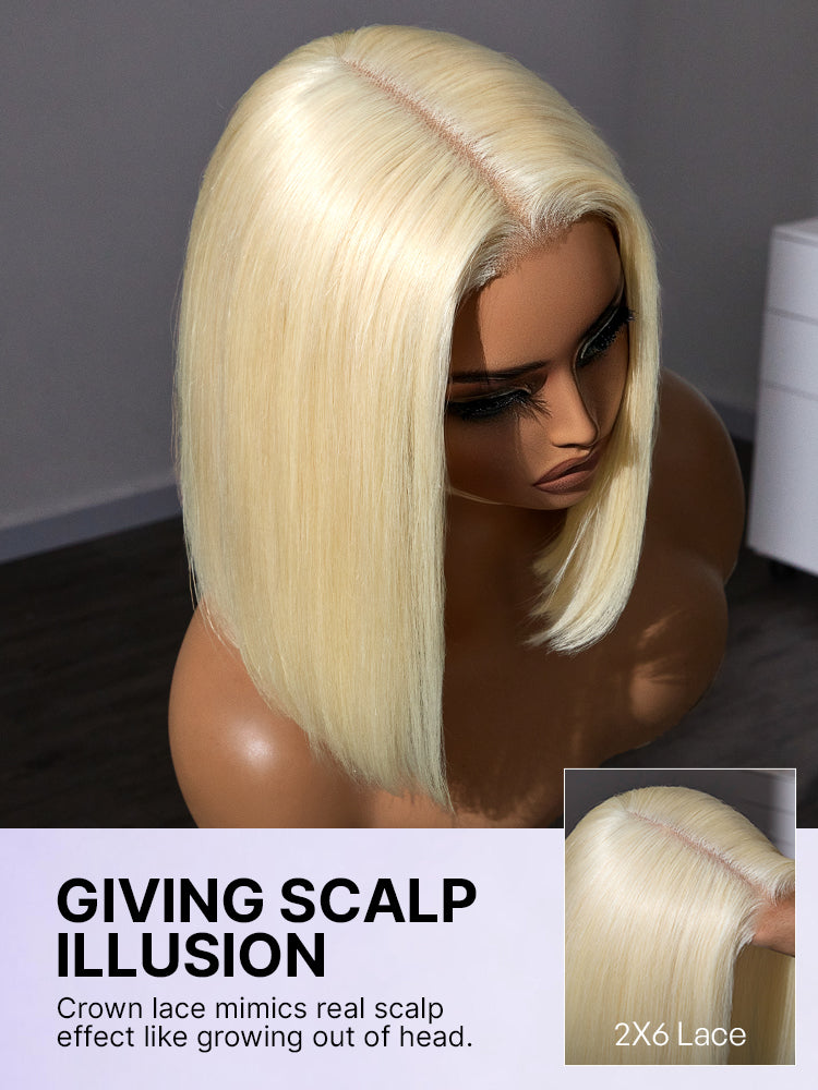 Easily Redyed 613 Blonde Blunt Cut Bob Wig Glueless Deep Middle Part 2x6 HD Lace Wig Pre-Cut Lace-13