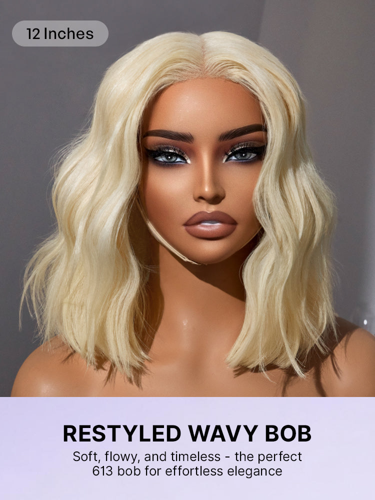 Easily Redyed 613 Blonde Blunt Cut Bob Wig Glueless Deep Middle Part 2x6 HD Lace Wig Pre-Cut Lace-12