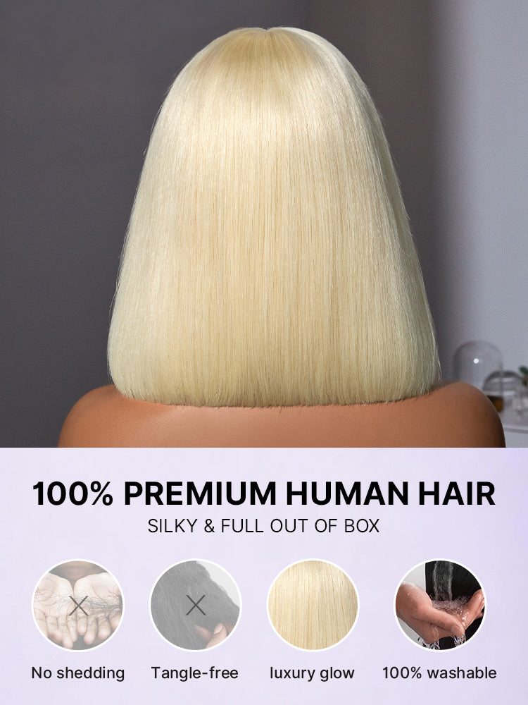 Easily Redyed 613 Blonde Blunt Cut Bob Wig Glueless Deep Middle Part 2x6 HD Lace Wig Pre-Cut Lace-15