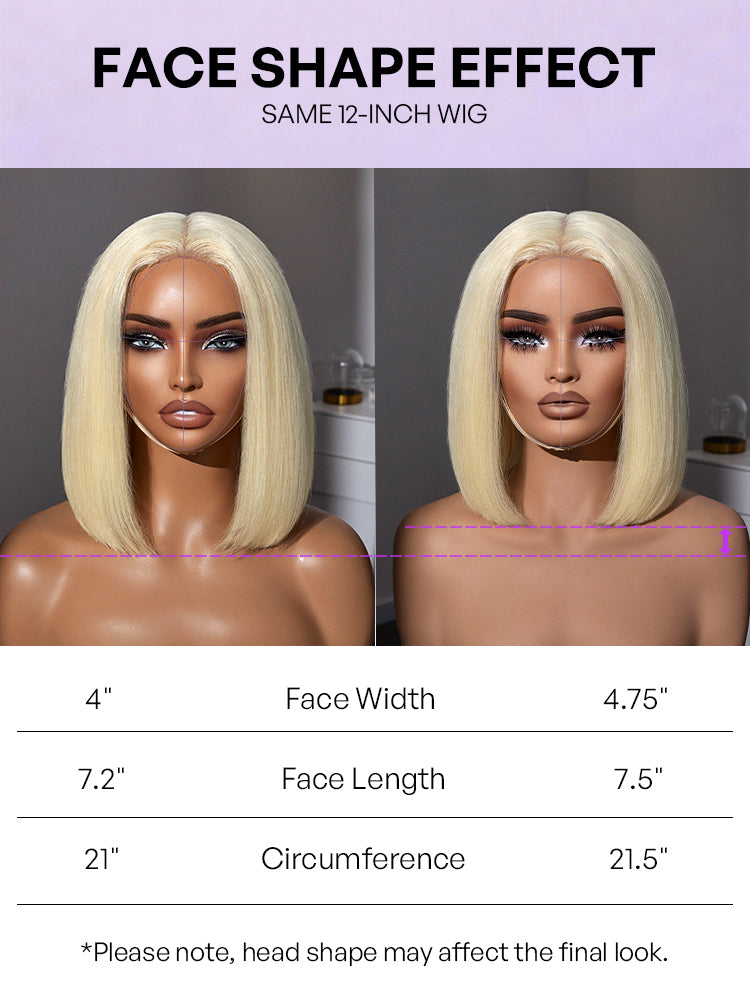 Easily Redyed 613 Blonde Blunt Cut Bob Wig Glueless Deep Middle Part 2x6 HD Lace Wig Pre-Cut Lace-16