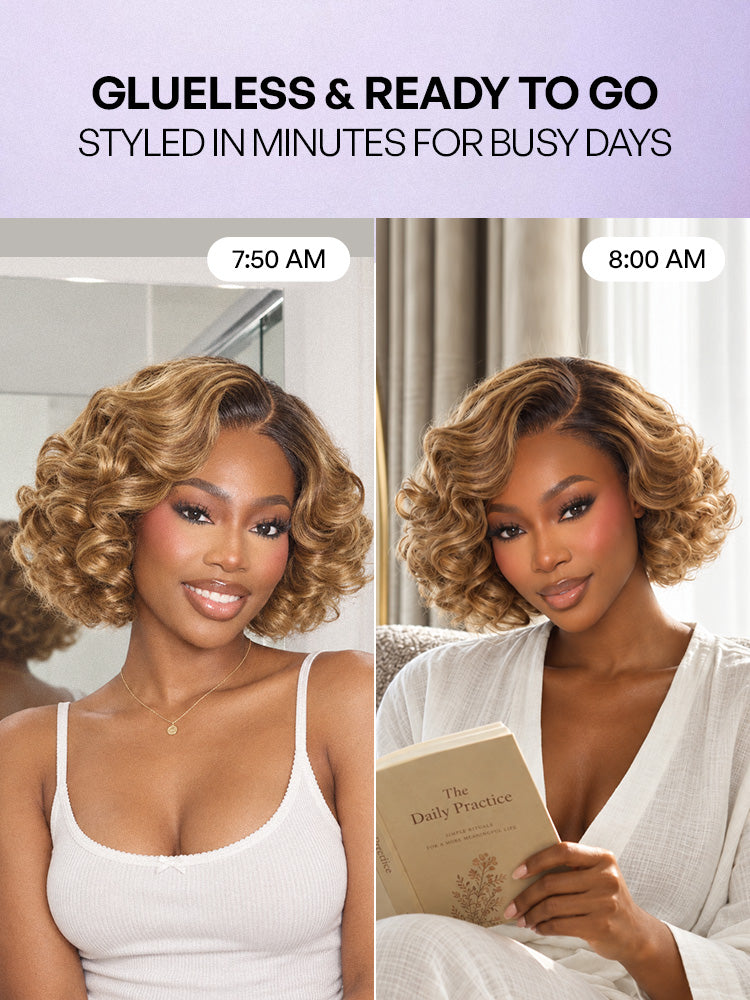 Honey Blonde Old Money Egg Curl Glueless Minimalist Lace Wig Pre-Cut Lace-04