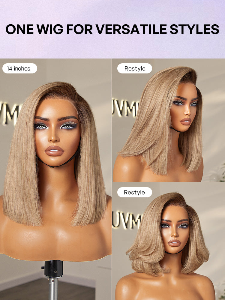 Ash Blonde Ombre Blunt Cut Bob Glueless Minimalist HD Lace Short Bob Wig Ready to Go Pre-Cut Lace-26