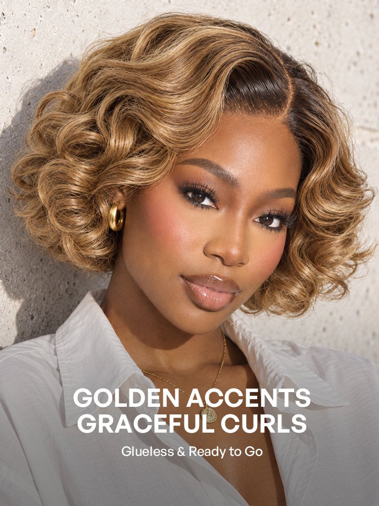 Honey Blonde Old Money Egg Curl Glueless Minimalist Lace Wig Pre-Cut Lace-09