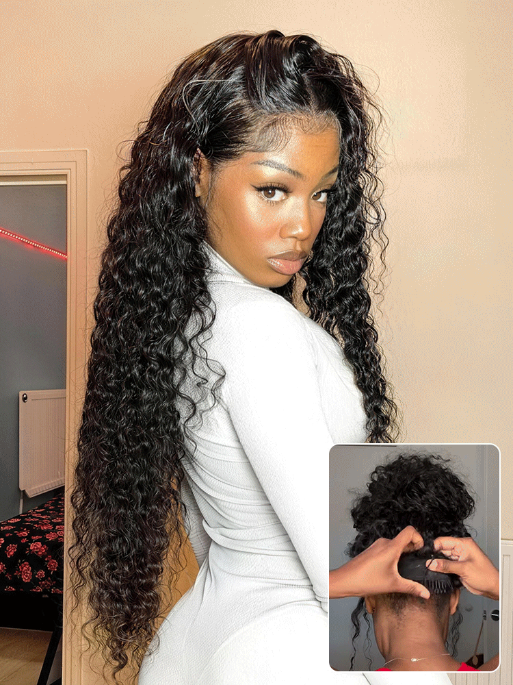 PreMax 180% / 250% Density Water Wave Glueless Flexi-Fit Drawstring 13x4 Frontal Lace Fluffy Curly Wig Pre-Cut Lace-141