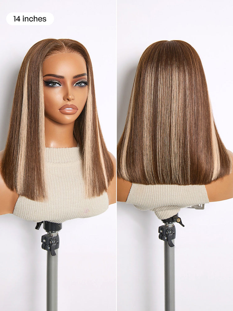 Ash Blonde Highlight Glueless 5x5 HD Closure Lace Bob Wig Pre-Cut Lace Flexi-Fit Drawstring Cap-25