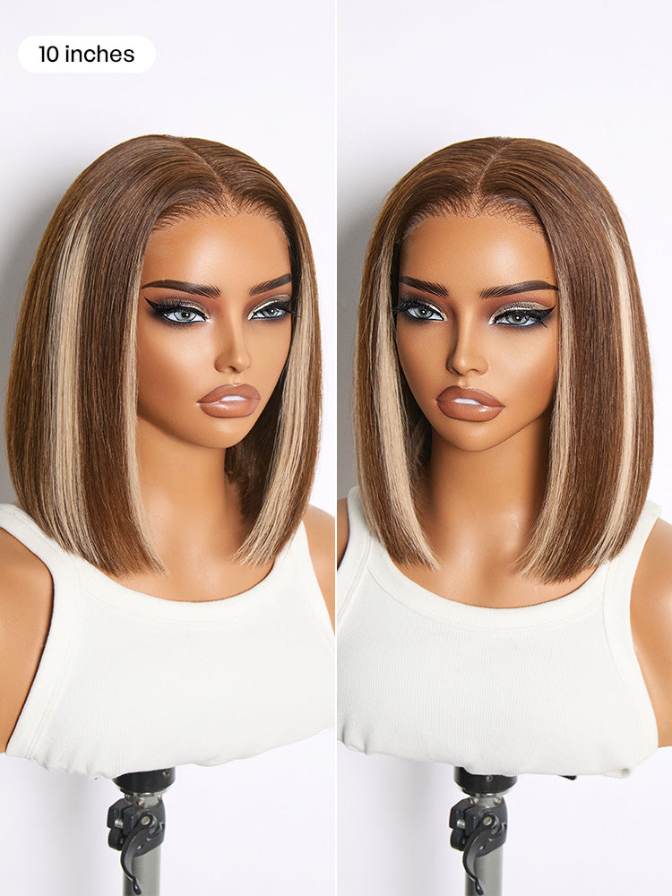 Ash Blonde Highlight Glueless 5x5 HD Closure Lace Bob Wig Pre-Cut Lace Flexi-Fit Drawstring Cap-24