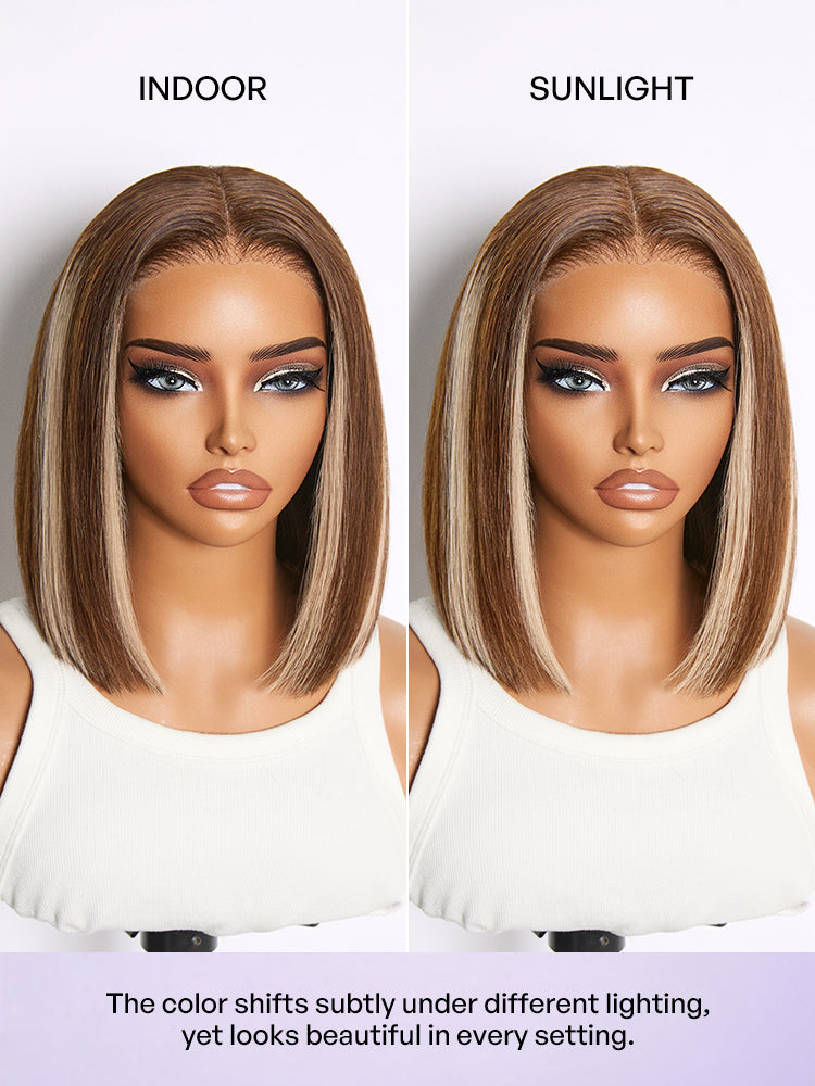 Ash Blonde Highlight Glueless 5x5 HD Closure Lace Bob Wig Pre-Cut Lace Flexi-Fit Drawstring Cap-31