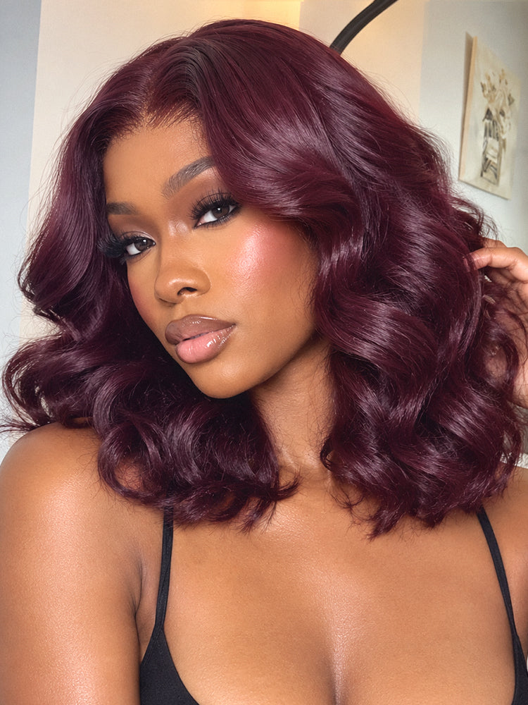 Dark Plum 99J Color Wig Loose Wave Minimalist HD Lace Glueless Mid Part Short Wig Pre-cut Lace-16