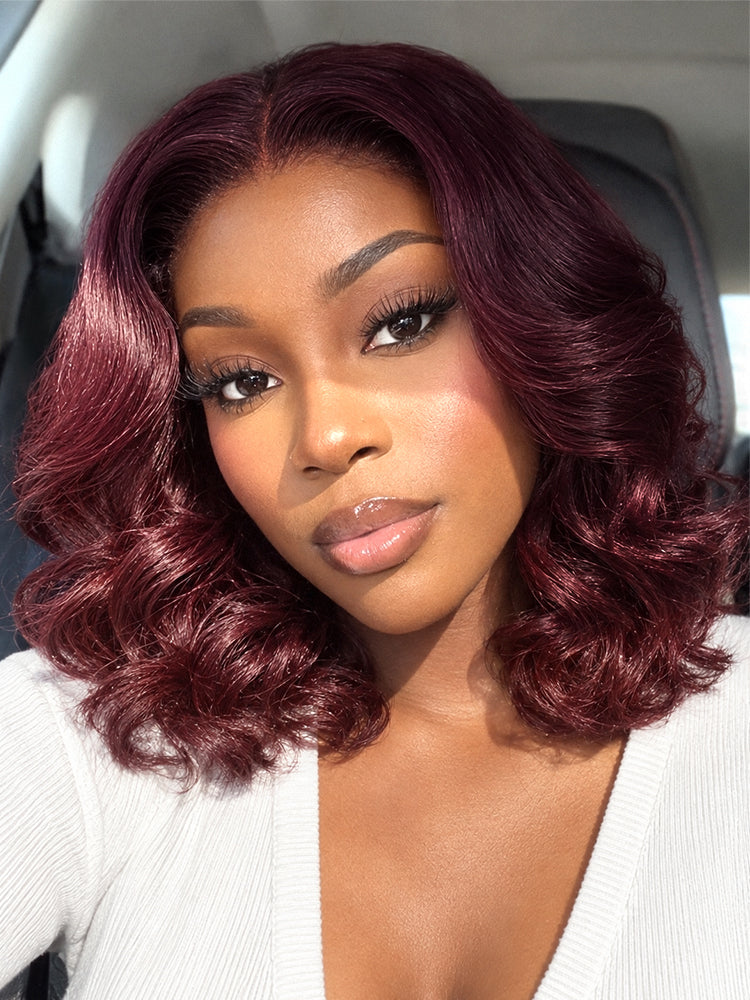 Dark Plum 99J Color Wig Loose Wave Minimalist HD Lace Glueless Mid Part Short Wig Pre-cut Lace-15