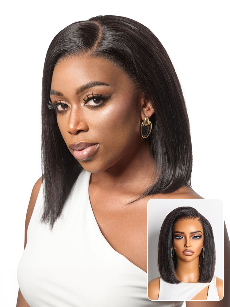 NatureMAX™ Silky Blunt Cut Bob Glueless Ear-to-ear 13x4 HD Lace Front Wig Pre-Cut Lace Flexi-Fit Drawstring Cap-23
