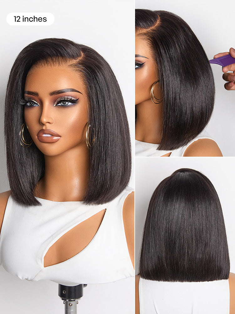 NatureMAX™ Silky Blunt Cut Bob Glueless Ear-to-ear 13x4 HD Lace Front Wig Pre-Cut Lace Flexi-Fit Drawstring Cap-29