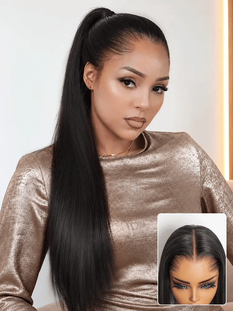 Lagos Hairline Over-Plucked M-Shaped Hairline Natural Looking Silky Straight Human Hair 13×4 Lace Frontal Wig Pre-Cut Lace-45