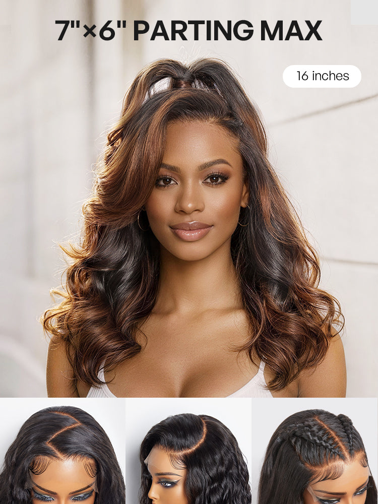 Luvme All-Day Curl Hold™ Premier Grade Hair Ombre Brown Body Wave CuticleAlign™ PartingMax Glueless 7x6 HD Lace Wig Pre-Cut Lace-33