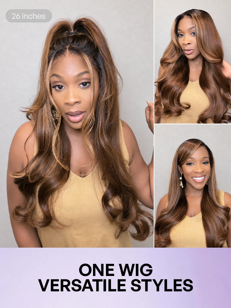 Luvme All-Day Comfort™ honey golden blonde loose body wave human hair wig with 7x6 HD lace closure, 180% density, pre-cut lace