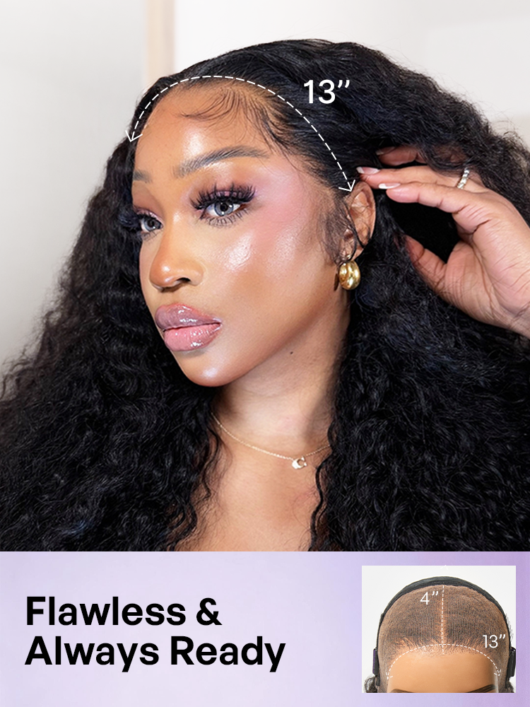 PreMax 180% / 250% Density Water Wave Glueless Flexi-Fit Drawstring 13x4 Frontal Lace Fluffy Curly Wig Pre-Cut Lace-150