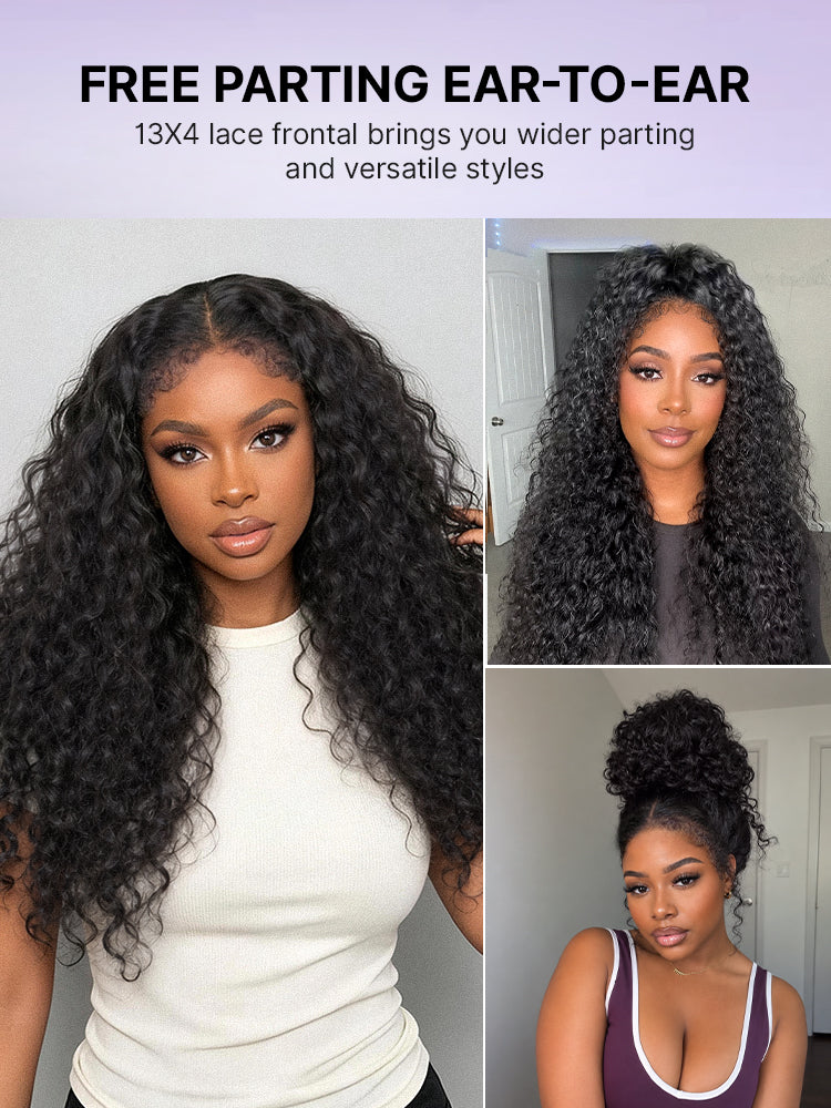 PreMax 180% / 250% Density Water Wave Glueless Flexi-Fit Drawstring 13x4 Frontal Lace Fluffy Curly Wig Pre-Cut Lace-149