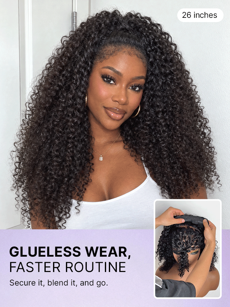 Fluffy & Full 250% Density Water Wave Glueless Half Wig Flexi-Fit Drawstring-20