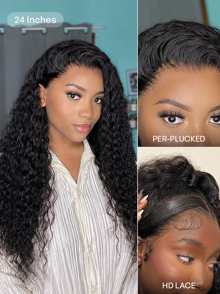 180% Density Water Wave HD 13x4 Frontal Lace Free Part Glueless Human Hair Wig Pre Cut Lace-32