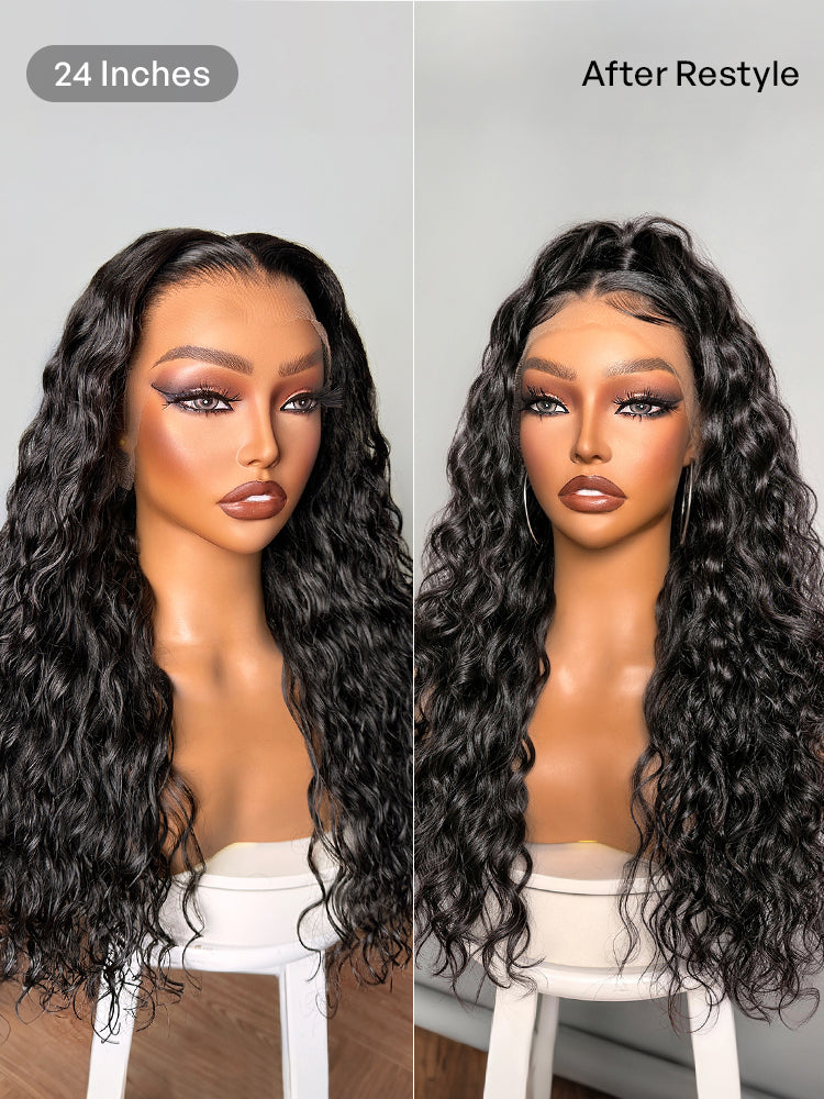 180% Density Water Wave HD 13x4 Frontal Lace Free Part Glueless Human Hair Wig Pre Cut Lace-37