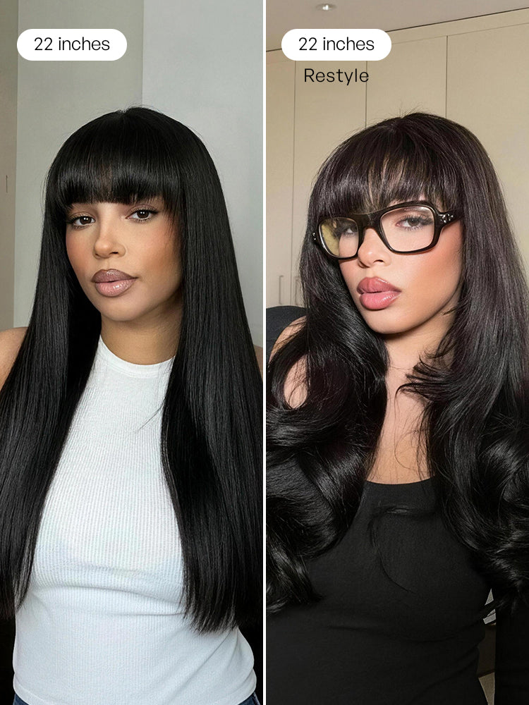 Breathable Cap Yaki Straight Ultra Natural Minimalist Lace Long Wig with Bangs-26