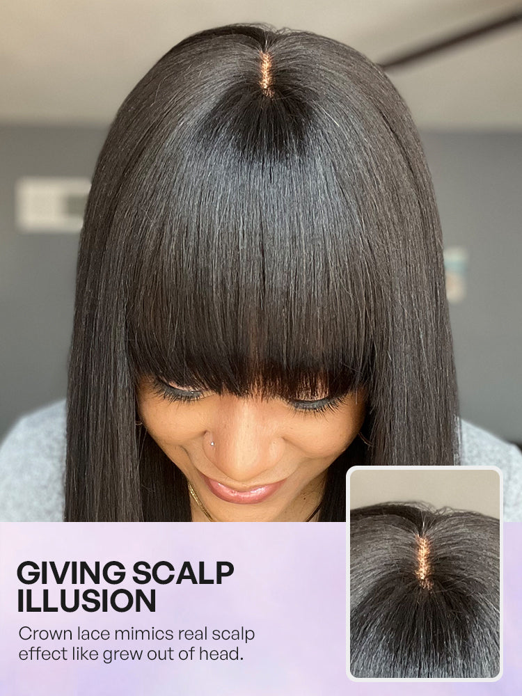 Breathable Cap Yaki Straight Ultra Natural Minimalist Lace Long Wig with Bangs-28