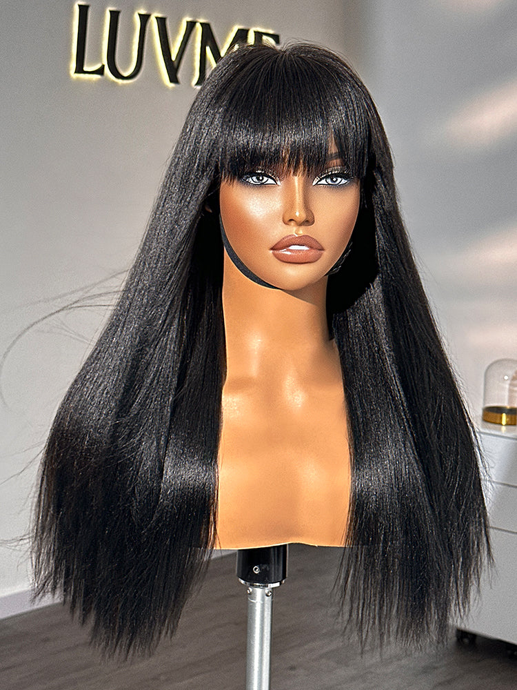Breathable Cap Yaki Straight Ultra Natural Minimalist Lace Long Wig with Bangs-27