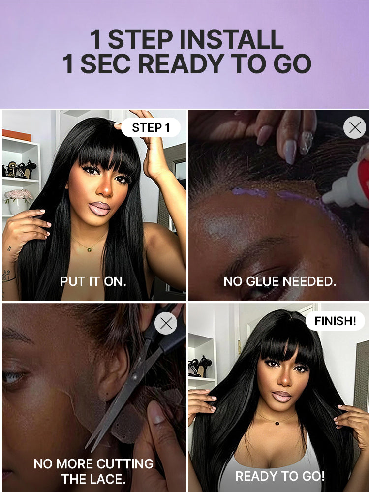 Breathable Cap Yaki Straight Ultra Natural Minimalist Lace Long Wig with Bangs-29