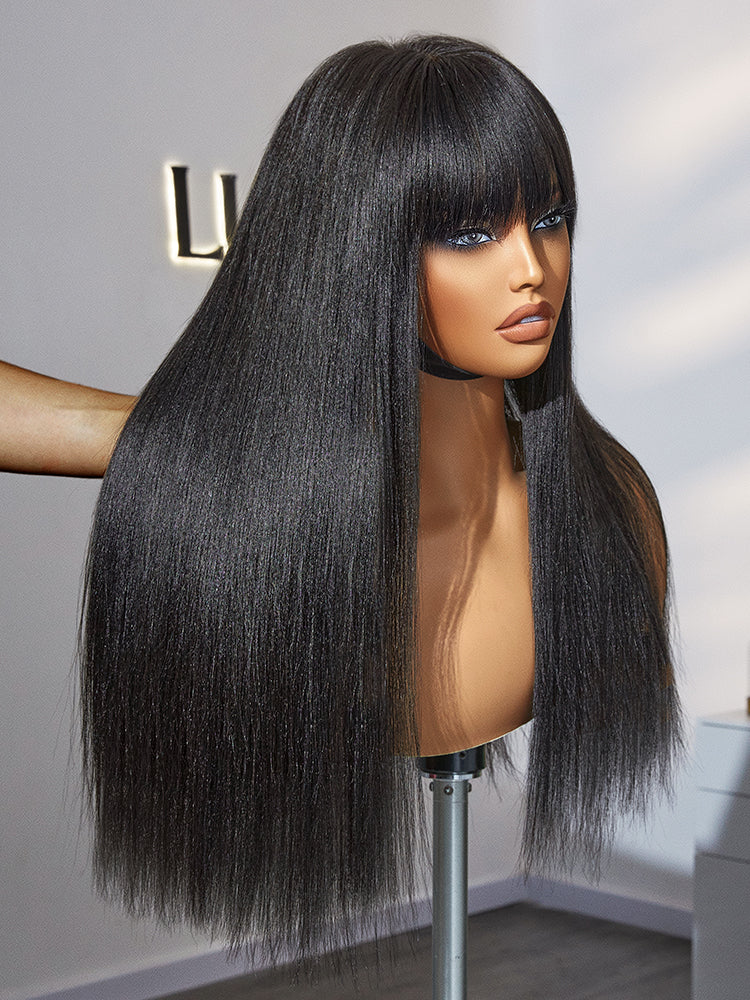 Breathable Cap Yaki Straight Ultra Natural Minimalist Lace Long Wig with Bangs-30