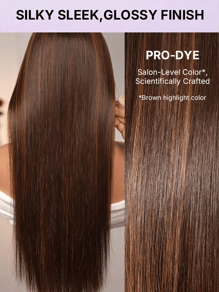 Luvme Hair PreMax wig in chestnut brown with honey blonde highlights, silky straight 13x4 lace frontal, long glueless wig with pre-cut lace