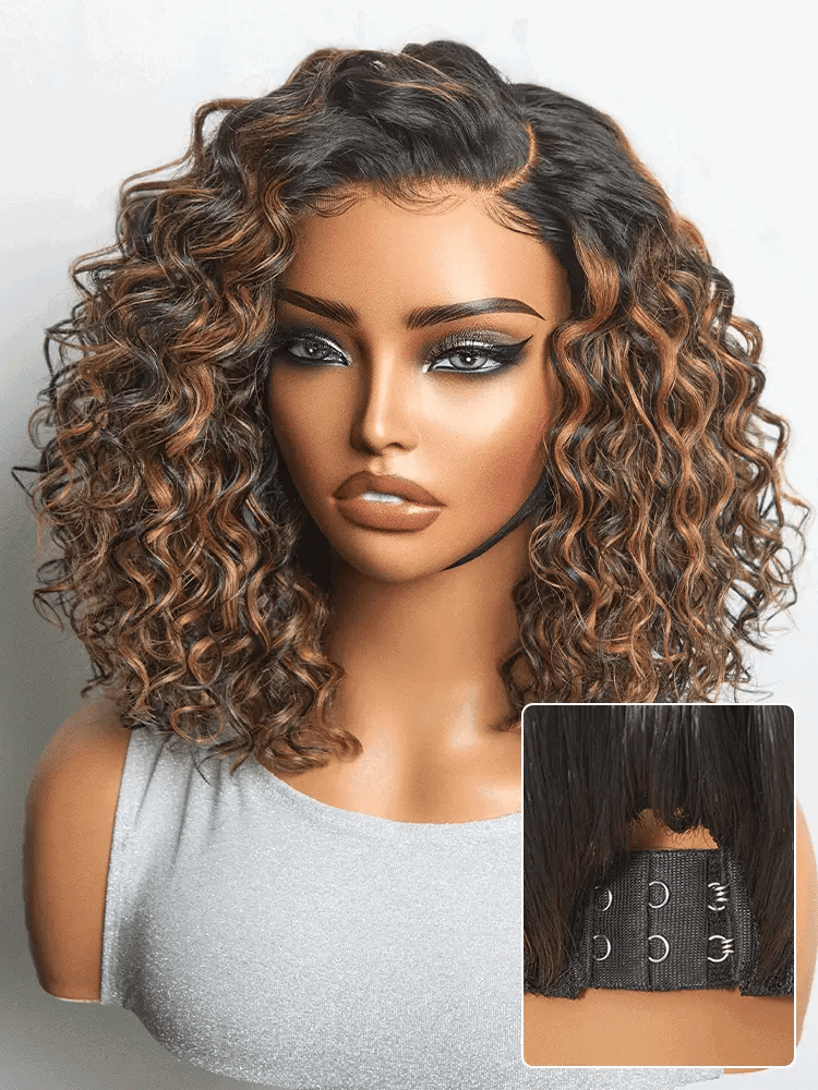 Luvme All-Day Comfort™ Wig Brown Highlight Deep Wave Glueless Minimalist HD Lace Curly Wig Pre-Cut Lace-37