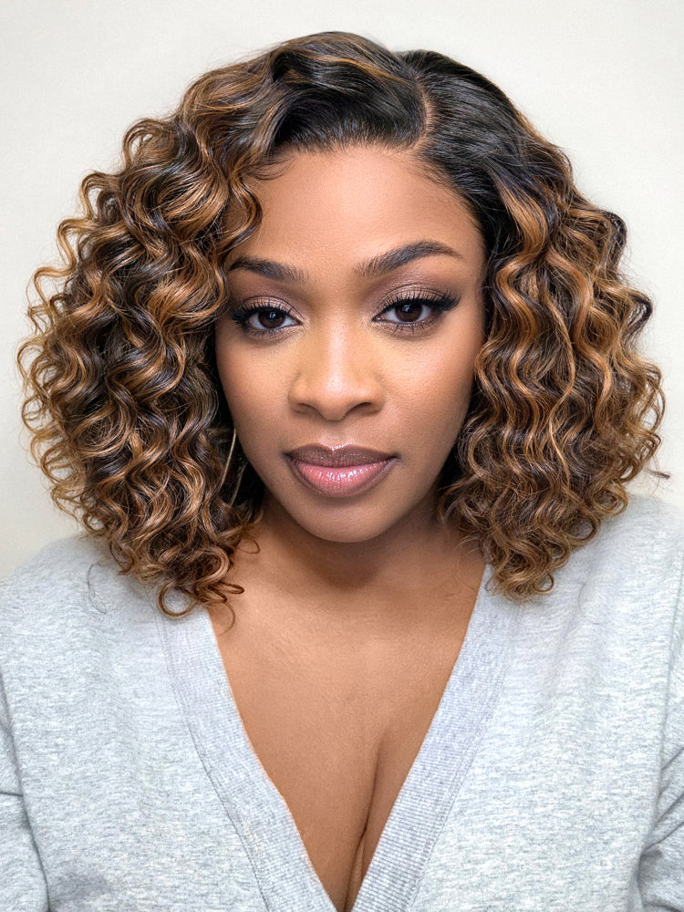 Luvme All-Day Comfort™ Wig Brown Highlight Deep Wave Glueless Minimalist HD Lace Curly Wig Pre-Cut Lace-38